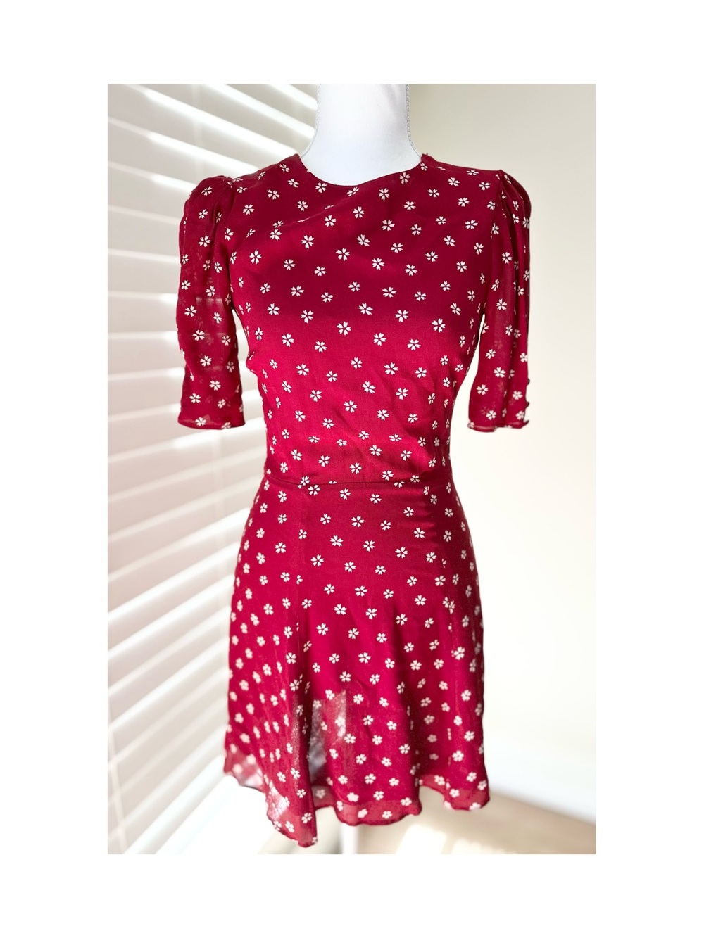 Reformation Red Mini Dress with White Daisy Print